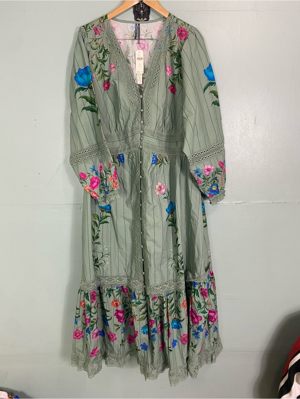 Anthropologie Floral Front Midi Dress Green Sundress Size 2X - Picture 2 of 6